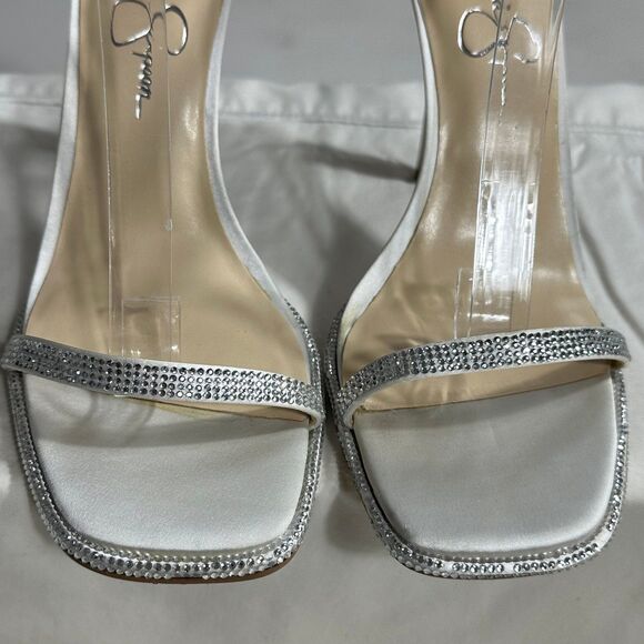 Jessica Simpson Ostey Sandals Sz 9 Silver Ankle Strap Square Toe Stiletto Heel - Picture 7 of 12